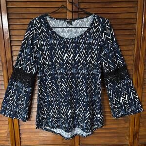 Robert Louis Women's Blouse - Long Sleeve Geometric Top - Size Small Stretch